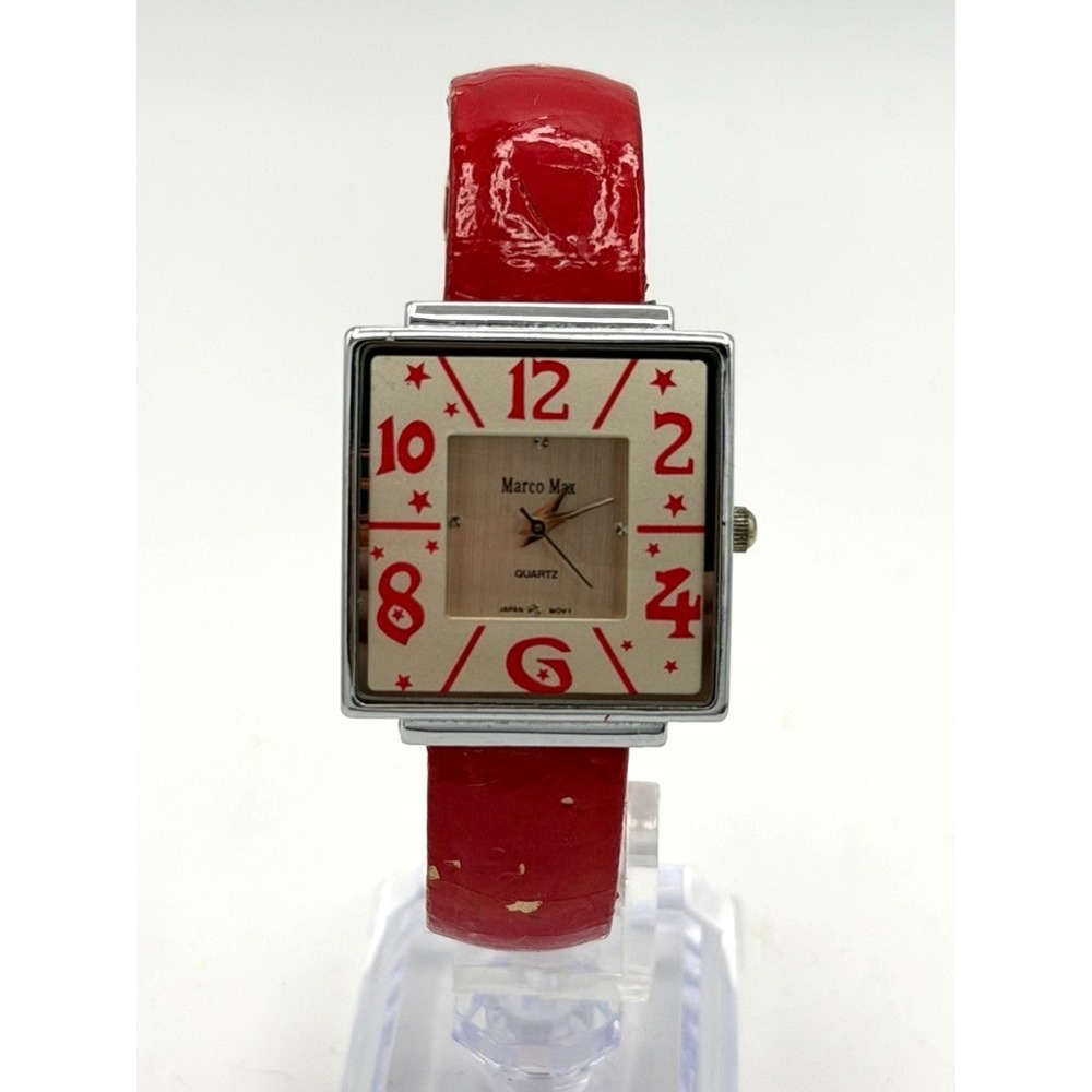 Marco Max Red Square Face Cuff Bangle Quartz Watch Japan Movt Running